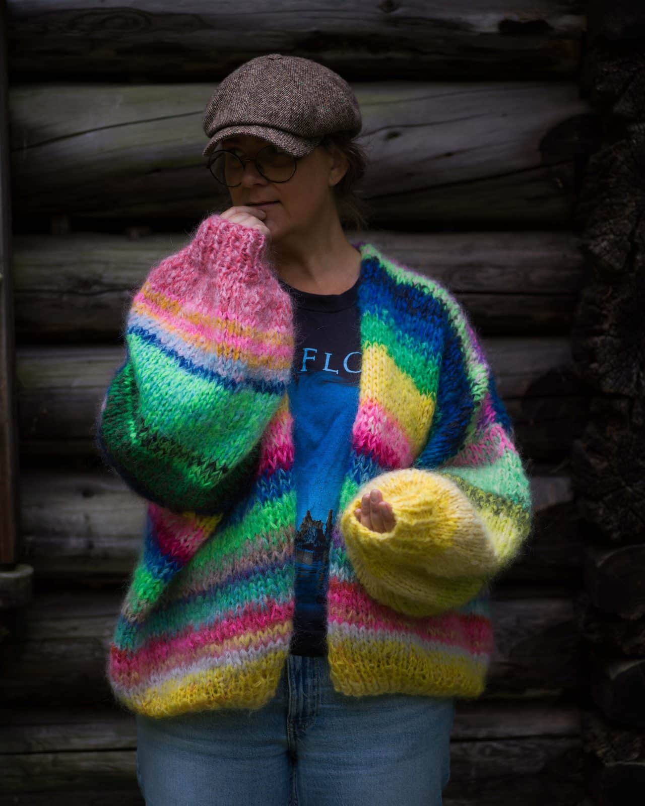 Stickad kofta i mohair, onesize